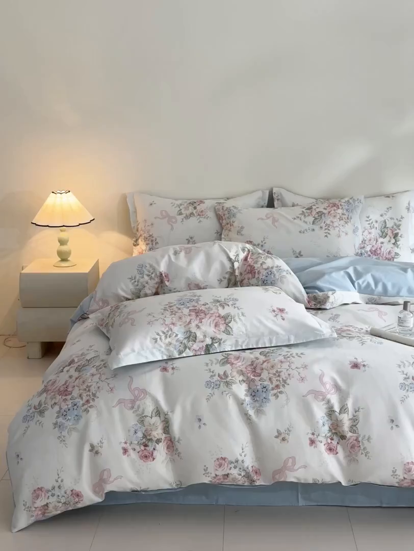 91家纺网 家纺一手货源 找家纺 涵宸家纺 2026新款全棉印花花卉四件套 花田洛