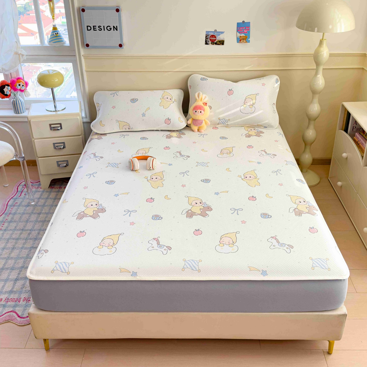 91家纺网 家纺一手货源 找家纺 孩子王家纺 2026春夏新款豆豆席卡通凉感值过0.21可机洗夏天学生宿舍单人空调软席凉席席子 魔力星 床笠款