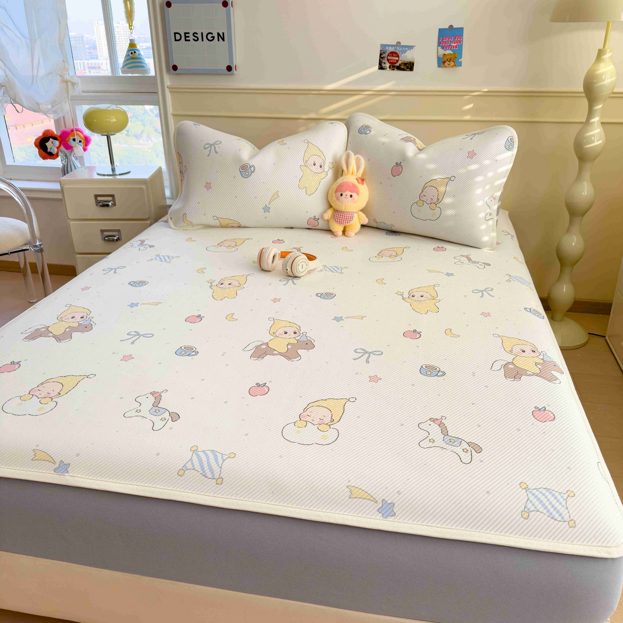 91家纺网 家纺一手货源 找家纺 孩子王家纺 2026春夏新款豆豆席卡通凉感值过0.21可机洗夏天学生宿舍单人空调软席凉席席子 魔力星 床笠款