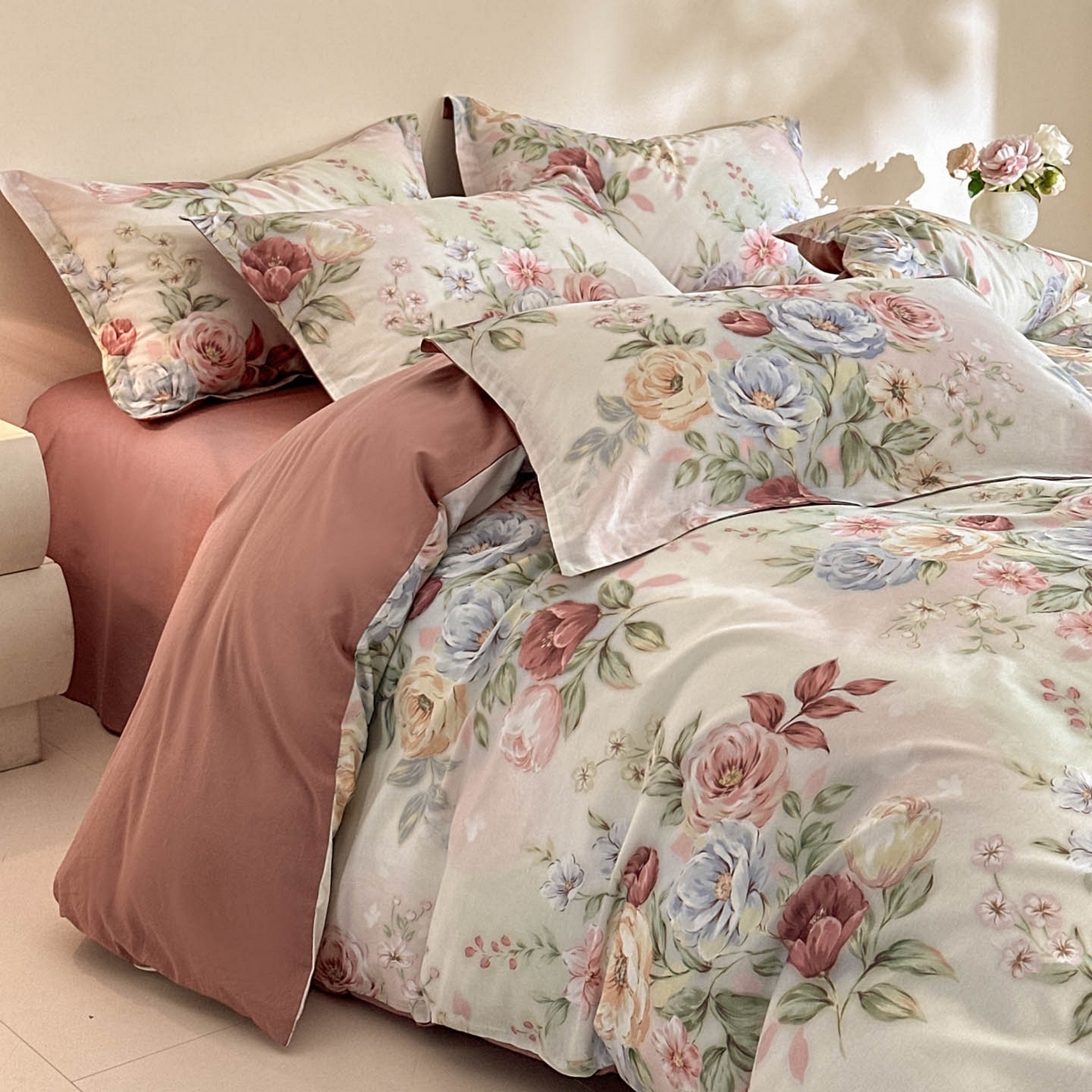 91家纺网 家纺一手货源 找家纺 涵宸家纺 2026新款全棉印花花卉四件套 花影绮梦