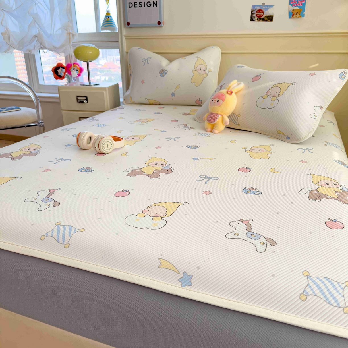 91家纺网 家纺一手货源 找家纺 孩子王家纺 2026春夏新款豆豆席卡通凉感值过0.21可机洗夏天学生宿舍单人空调软席凉席席子 魔力星 床笠款