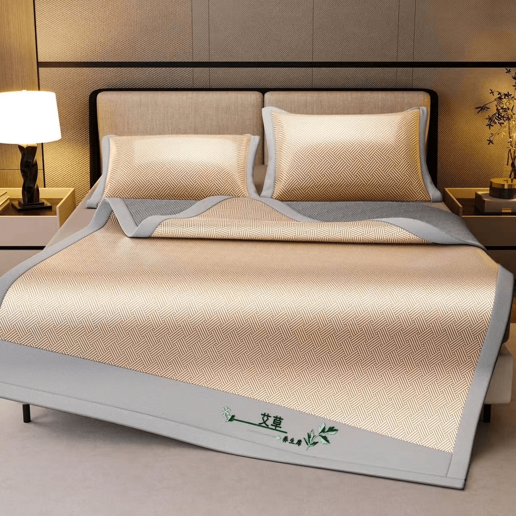 91家纺网 家纺一手货源 找家纺 （总）步步高席业 2026新款直播热款艾草凉感饼干花冰丝席凉席