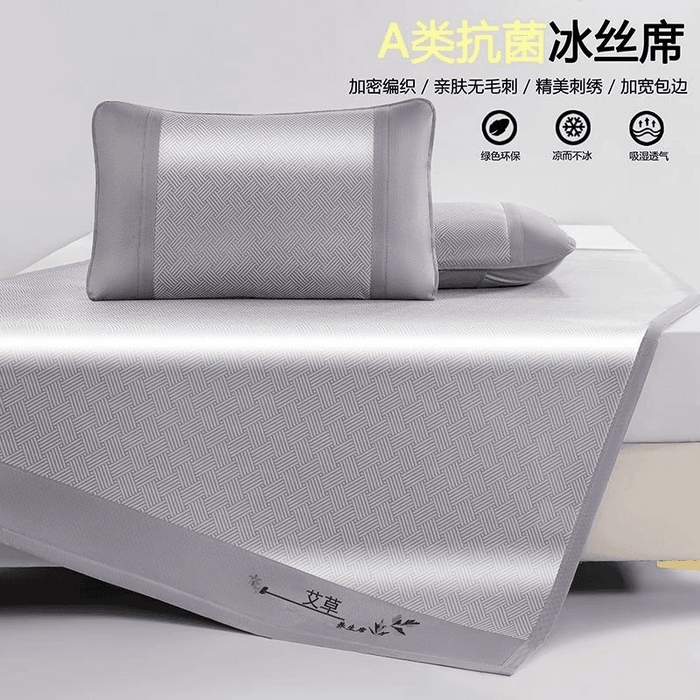 91家纺网 家纺一手货源 找家纺 步步高席业 2026新款直播热款艾草凉感饼干花冰丝席凉席 灰色