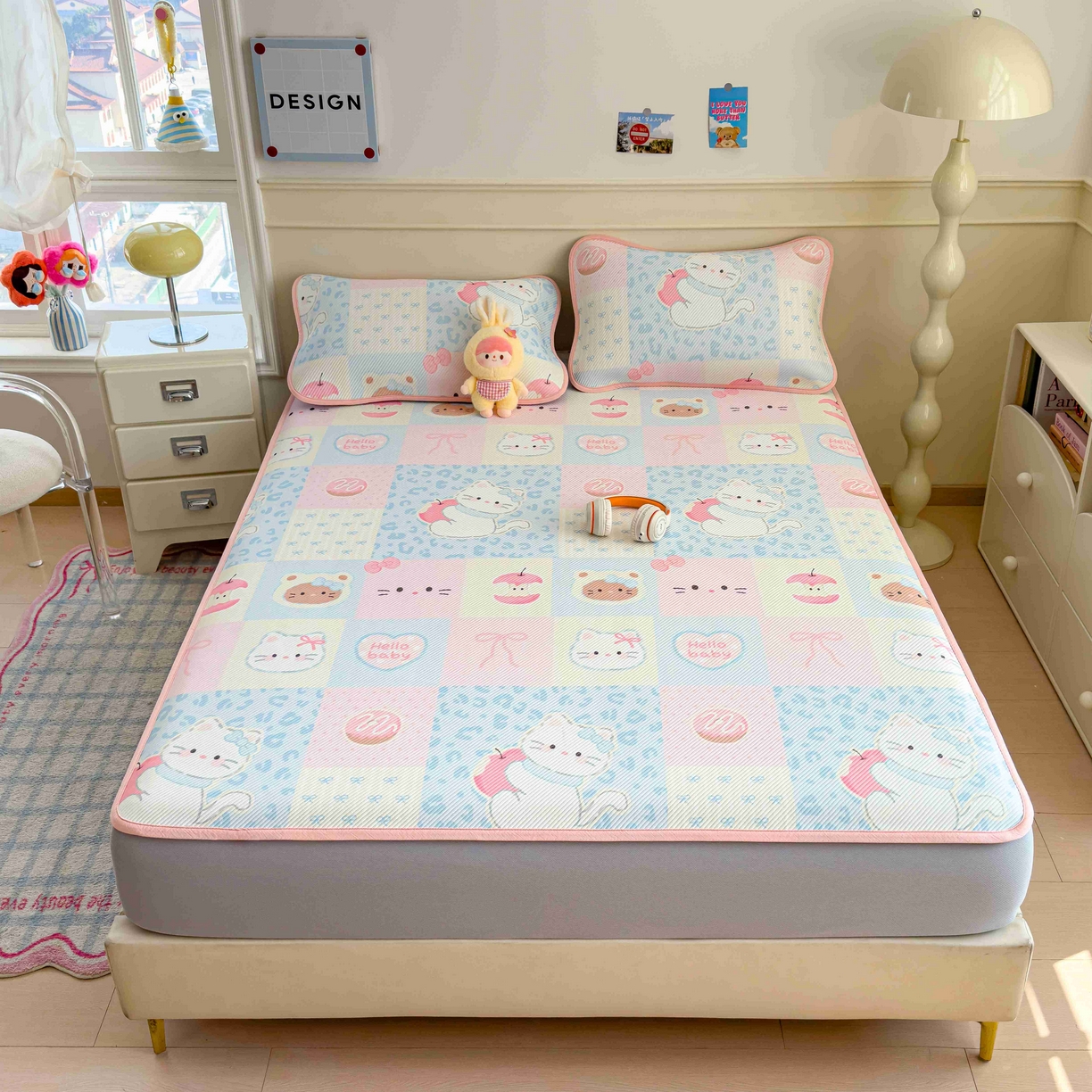 91家纺网 家纺一手货源 找家纺 孩子王家纺 2026春夏新款豆豆席卡通凉感值过0.21可机洗夏天学生宿舍单人空调软席凉席席子 曲奇蒂 床笠款