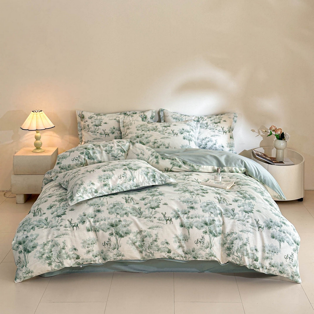 91家纺网 家纺一手货源 找家纺 涵宸家纺 2026新款全棉印花花卉四件套 绿涧