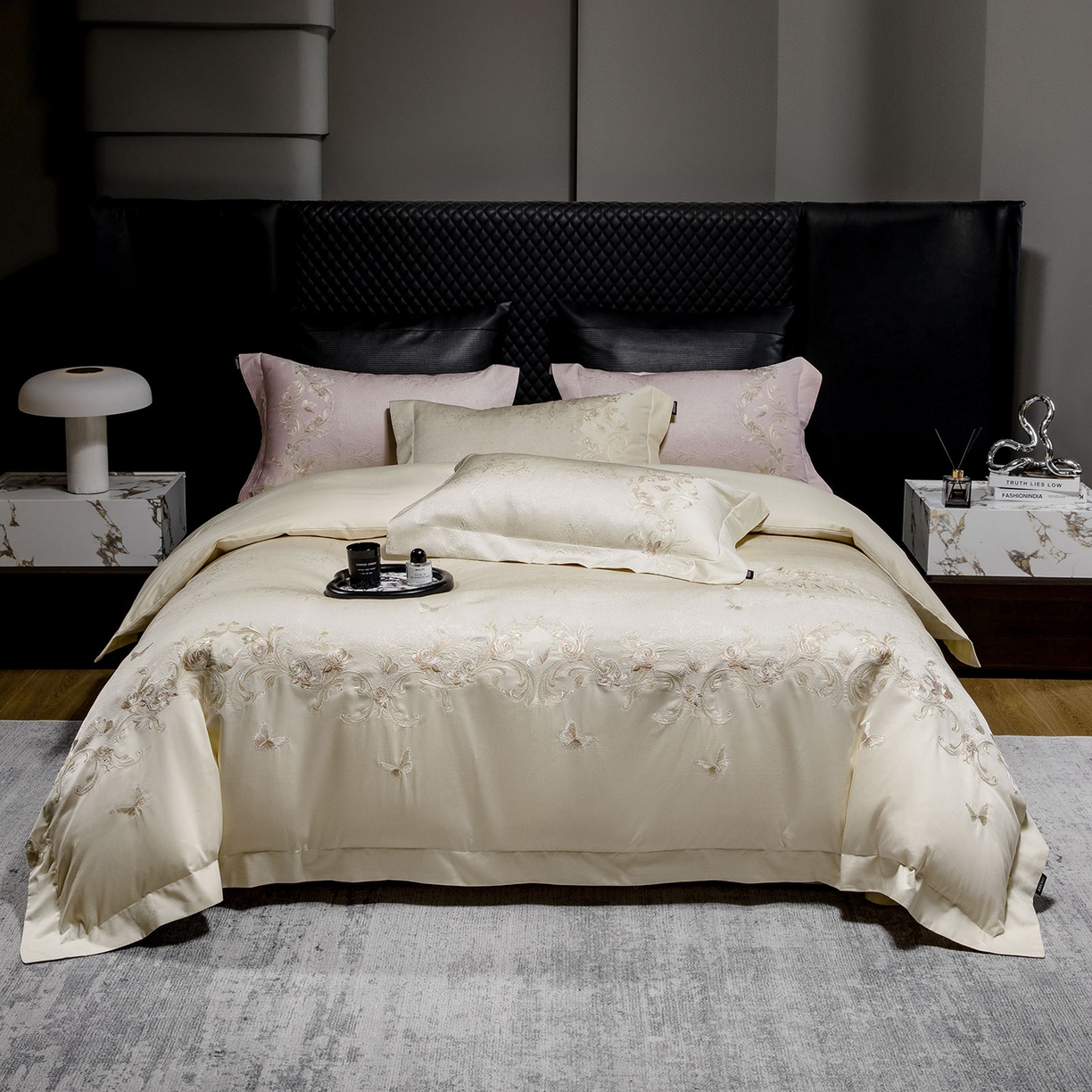 91家纺网 家纺一手货源 找家纺 乔利卡沃 2026高端新品A类100支长绒棉纯棉四件套100全棉厚织提花高档重工刺绣被套床单床笠床上用品-觅棠 觅棠-太妃金