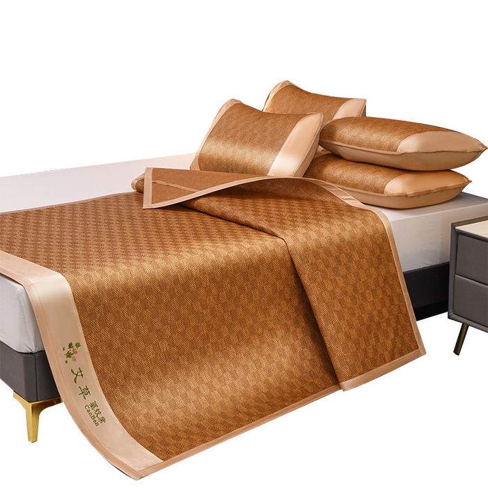 91家纺网 家纺一手货源 找家纺 步步高席业 2026新款电商直播热款艾草刺绣宽边款凉席藤席透气凉席 经典格