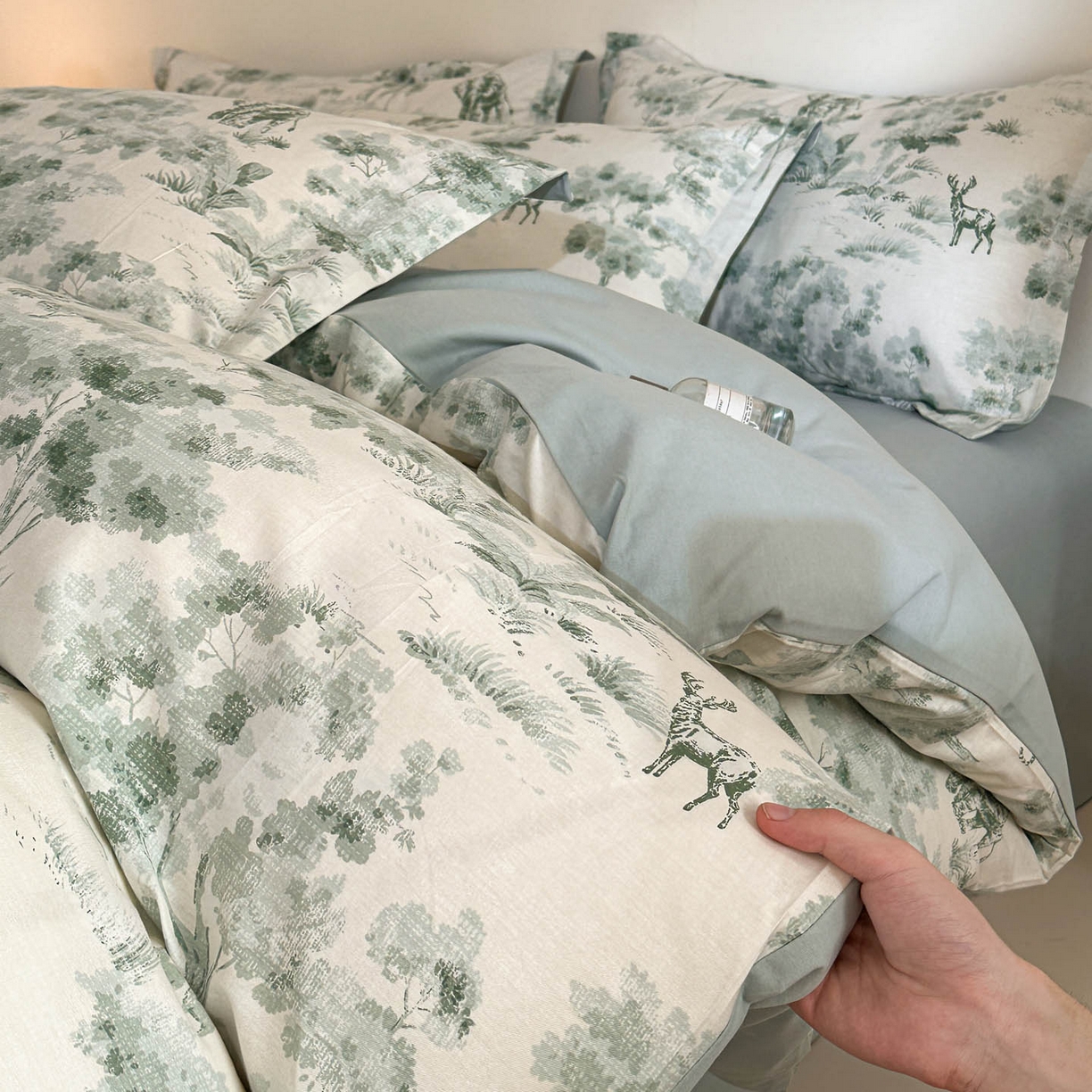 91家纺网 家纺一手货源 找家纺 涵宸家纺 2026新款全棉印花花卉四件套 绿涧