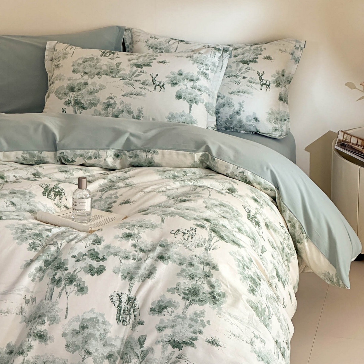 91家纺网 家纺一手货源 找家纺 涵宸家纺 2026新款全棉印花花卉四件套 绿涧