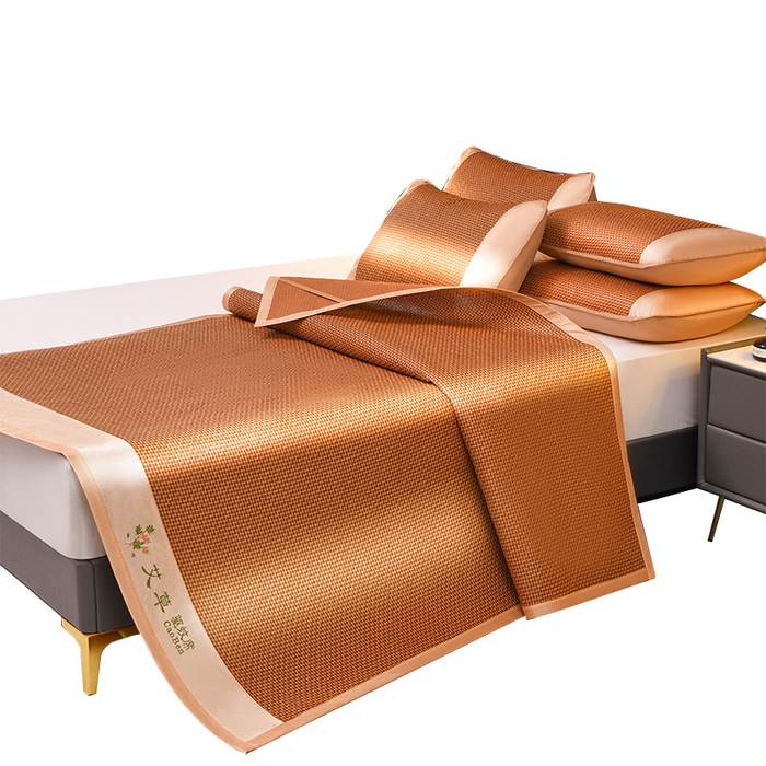 91家纺网 家纺一手货源 找家纺 步步高席业 2026新款电商直播热款艾草刺绣宽边款凉席藤席透气凉席 步步高