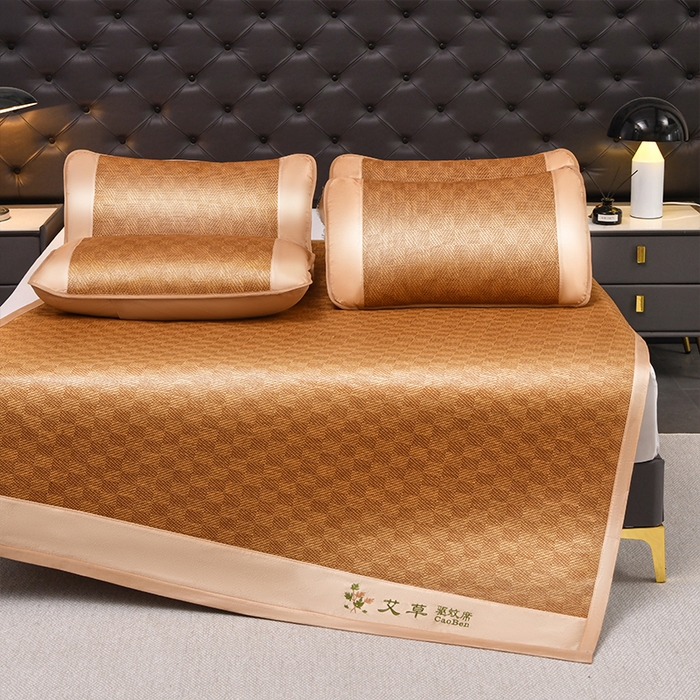 91家纺网 家纺一手货源 找家纺 步步高席业 2026新款电商直播热款艾草刺绣宽边款凉席藤席透气凉席 经典格