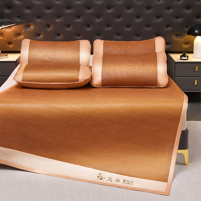 91家纺网 家纺一手货源 找家纺 步步高席业 2026新款电商直播热款艾草刺绣宽边款凉席藤席透气凉席 步步高