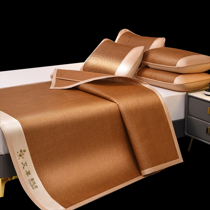 91家纺网 家纺一手货源 找家纺 （总）步步高席业 2026新款电商直播热款艾草刺绣宽边款凉席藤席透气凉席