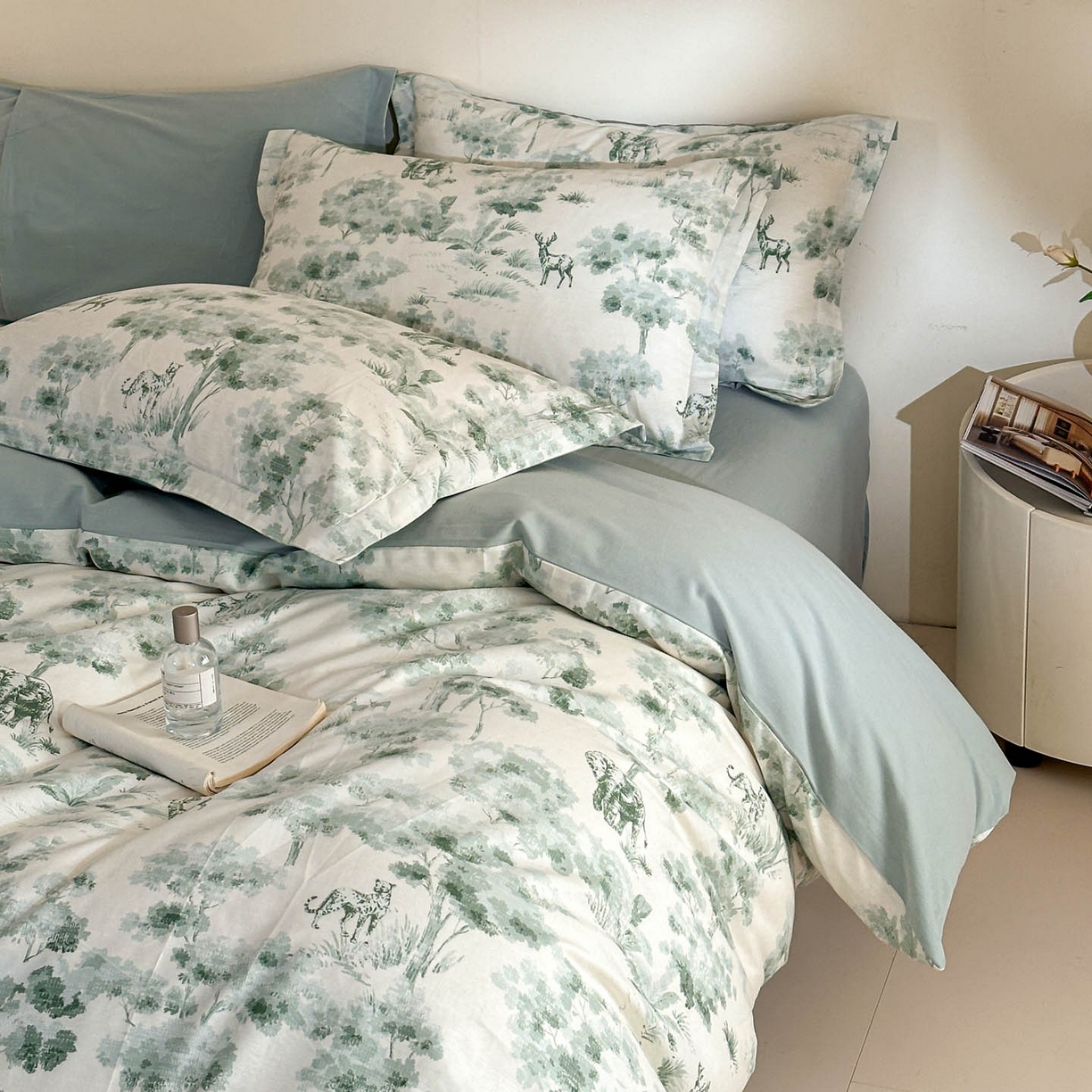 91家纺网 家纺一手货源 找家纺 涵宸家纺 2026新款全棉印花花卉四件套 绿涧