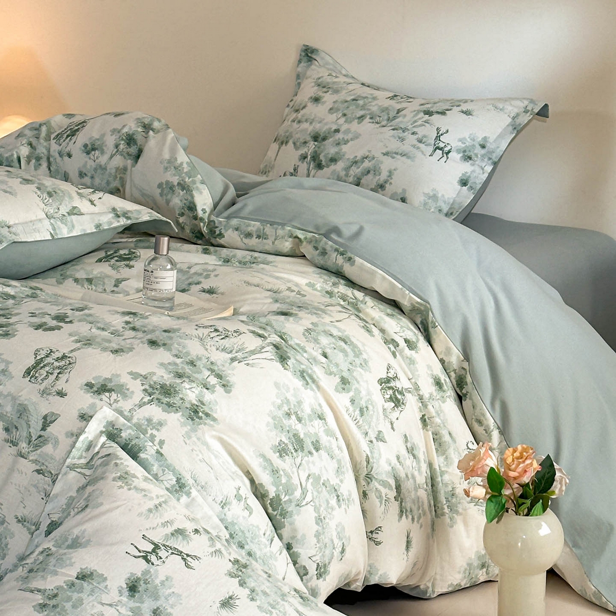 91家纺网 家纺一手货源 找家纺 涵宸家纺 2026新款全棉印花花卉四件套 绿涧