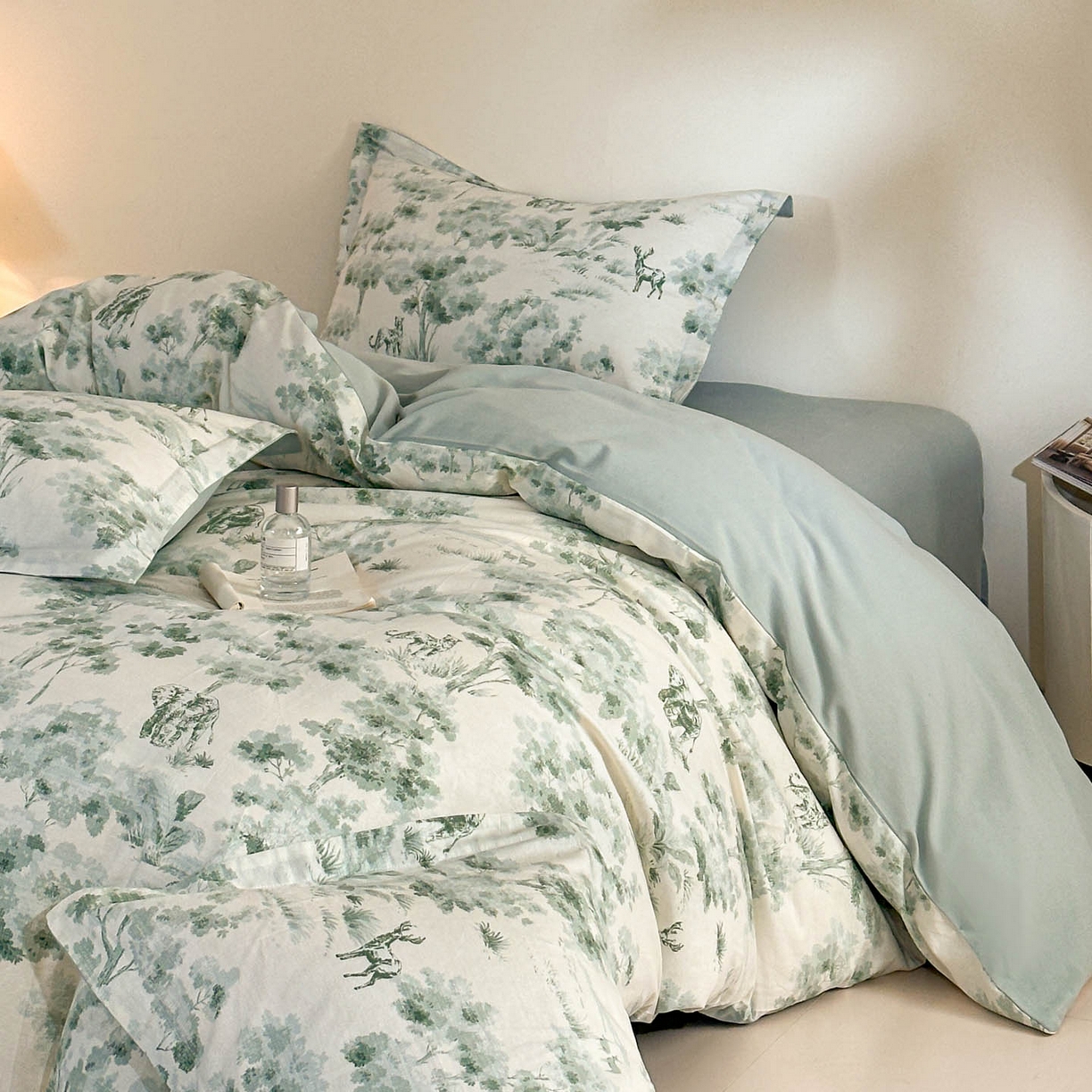 91家纺网 家纺一手货源 找家纺 涵宸家纺 2026新款全棉印花花卉四件套 绿涧