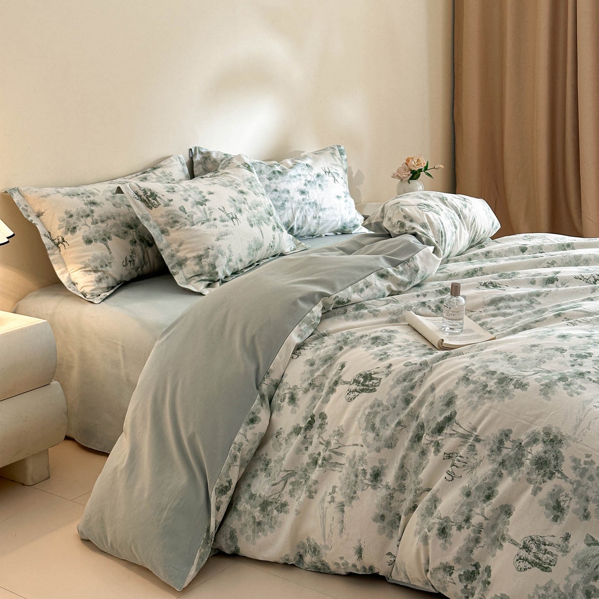 91家纺网 家纺一手货源 找家纺 涵宸家纺 2026新款全棉印花花卉四件套 绿涧