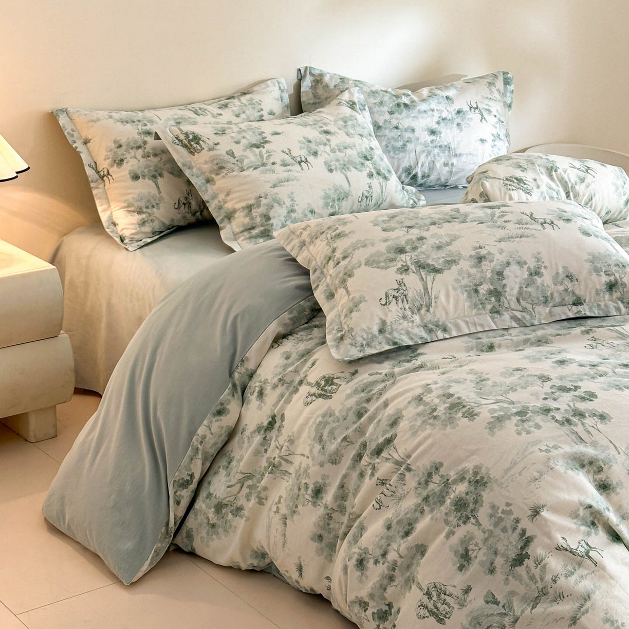 91家纺网 家纺一手货源 找家纺 涵宸家纺 2026新款全棉印花花卉四件套 绿涧