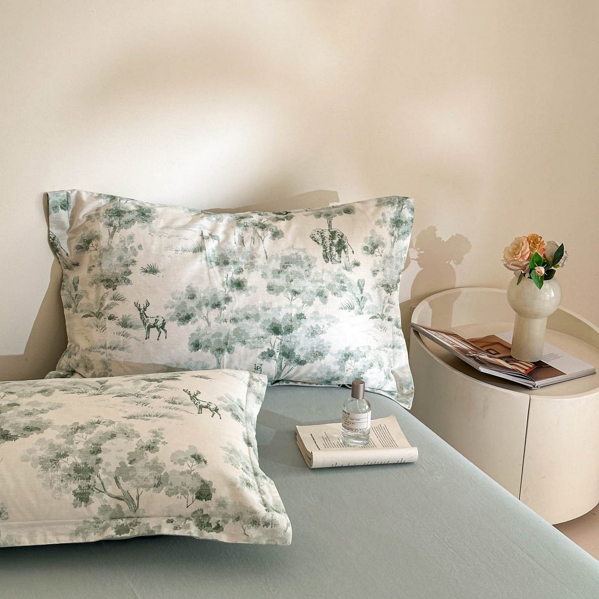 91家纺网 家纺一手货源 找家纺 涵宸家纺 2026新款全棉印花花卉四件套 绿涧