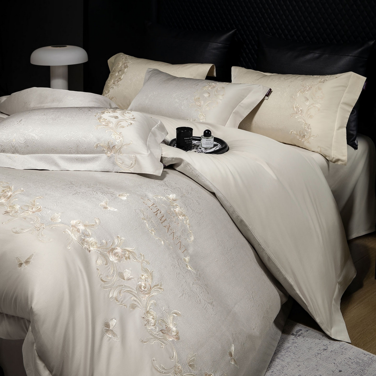 91家纺网 家纺一手货源 找家纺 乔利卡沃 2026高端新品A类100支长绒棉纯棉四件套100全棉厚织提花高档重工刺绣被套床单床笠床上用品-觅棠 觅棠-迷雾灰