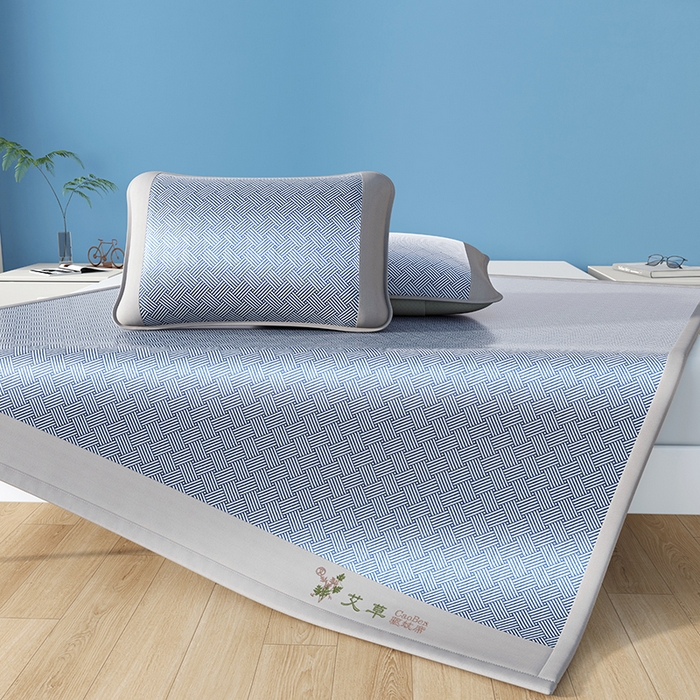 91家纺网 家纺一手货源 找家纺 （总）步步高席业 2026新款艾草冰丝席饼干花凉席三件套