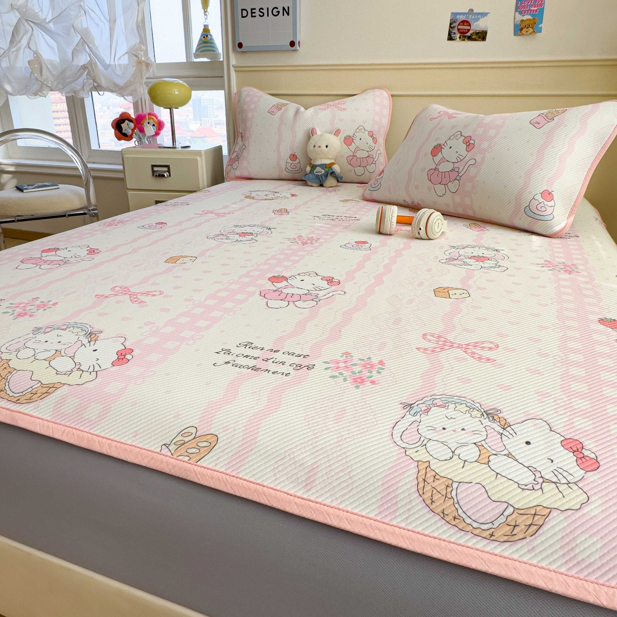 91家纺网 家纺一手货源 找家纺 孩子王家纺 2026春夏新款豆豆席卡通凉感值过0.21可机洗夏天学生宿舍单人空调软席凉席席子 摇篮梦 床笠款