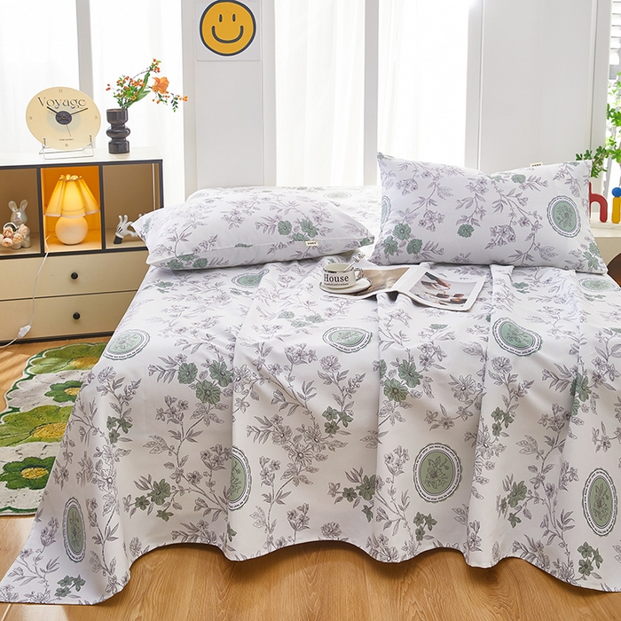 91家纺网 家纺一手货源 找家纺 蕾诺家纺 2026新款老粗布加厚全包防滑床单可组合三件套 蔷绯