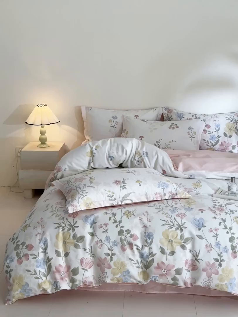 91家纺网 家纺一手货源 找家纺 涵宸家纺 2026新款全棉印花花卉四件套 玉堂春