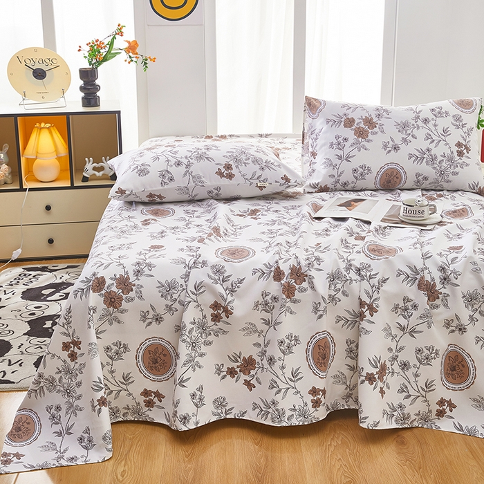 91家纺网 家纺一手货源 找家纺 蕾诺家纺 2026新款老粗布加厚全包防滑床单可组合三件套 蔷馨