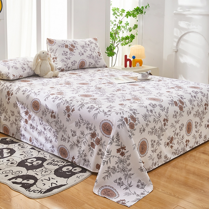 91家纺网 家纺一手货源 找家纺 蕾诺家纺 2026新款老粗布加厚全包防滑床单可组合三件套 蔷馨