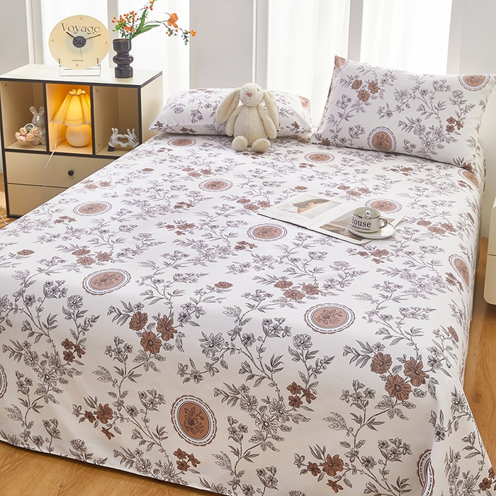 91家纺网 家纺一手货源 找家纺 蕾诺家纺 2026新款老粗布加厚全包防滑床单可组合三件套 蔷馨