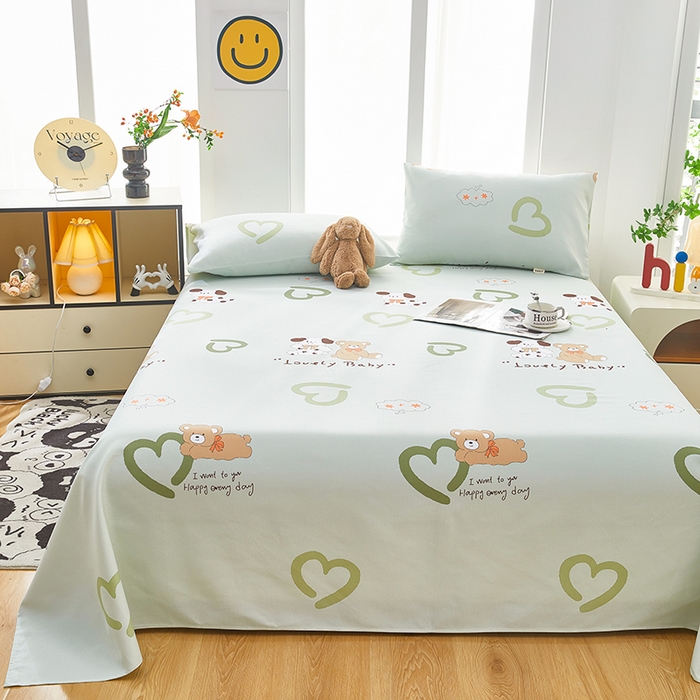 91家纺网 家纺一手货源 找家纺 蕾诺家纺 2026新款老粗布加厚全包防滑床单可组合三件套 泰迪熊