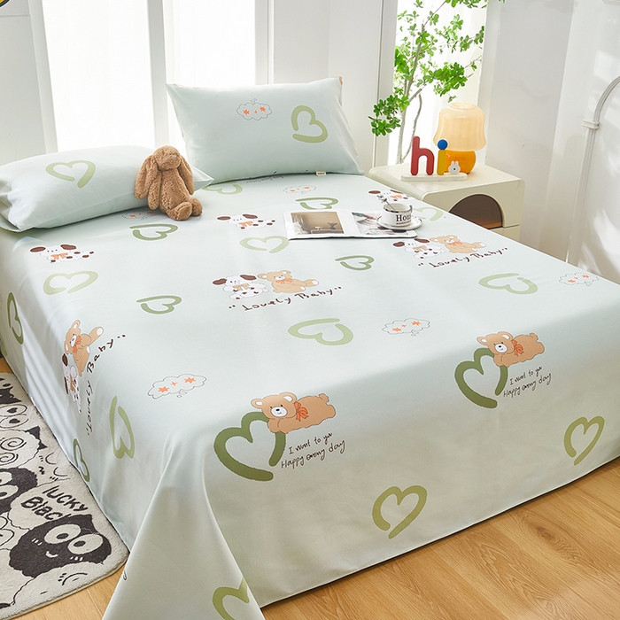 91家纺网 家纺一手货源 找家纺 蕾诺家纺 2026新款老粗布加厚全包防滑床单可组合三件套 泰迪熊