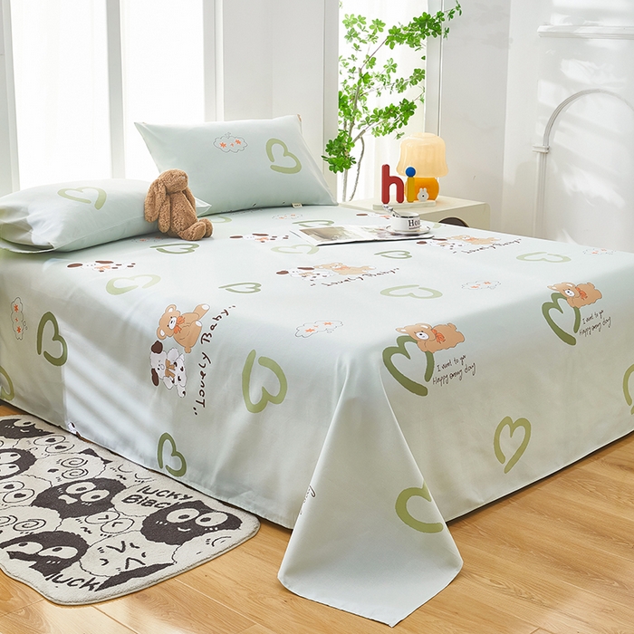 91家纺网 家纺一手货源 找家纺 蕾诺家纺 2026新款老粗布加厚全包防滑床单可组合三件套 泰迪熊