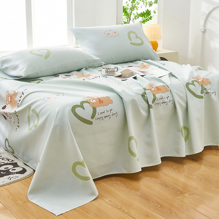 91家纺网 家纺一手货源 找家纺 蕾诺家纺 2026新款老粗布加厚全包防滑床单可组合三件套 泰迪熊