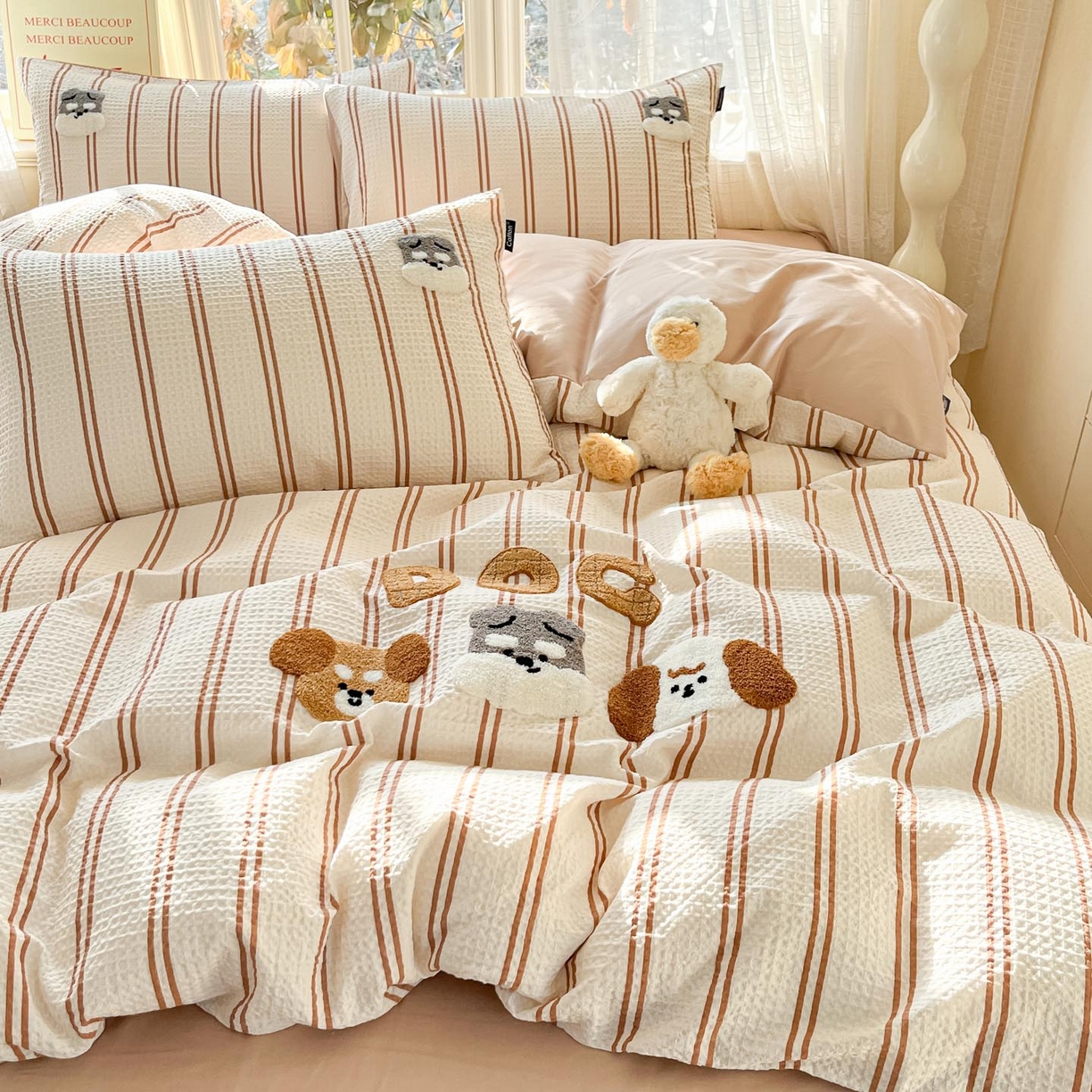 涵宸家纺 2026新款全棉提花华夫格四件套 风月米