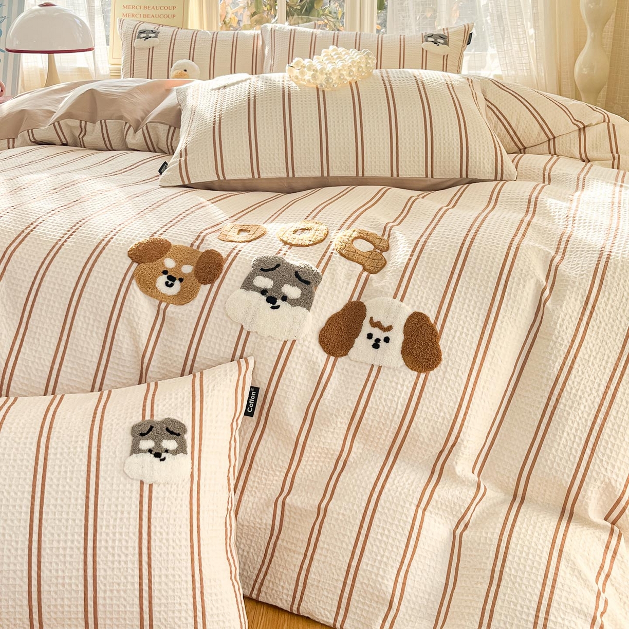 91家纺网 家纺一手货源 找家纺 涵宸家纺 2026新款全棉提花华夫格四件套 风月米