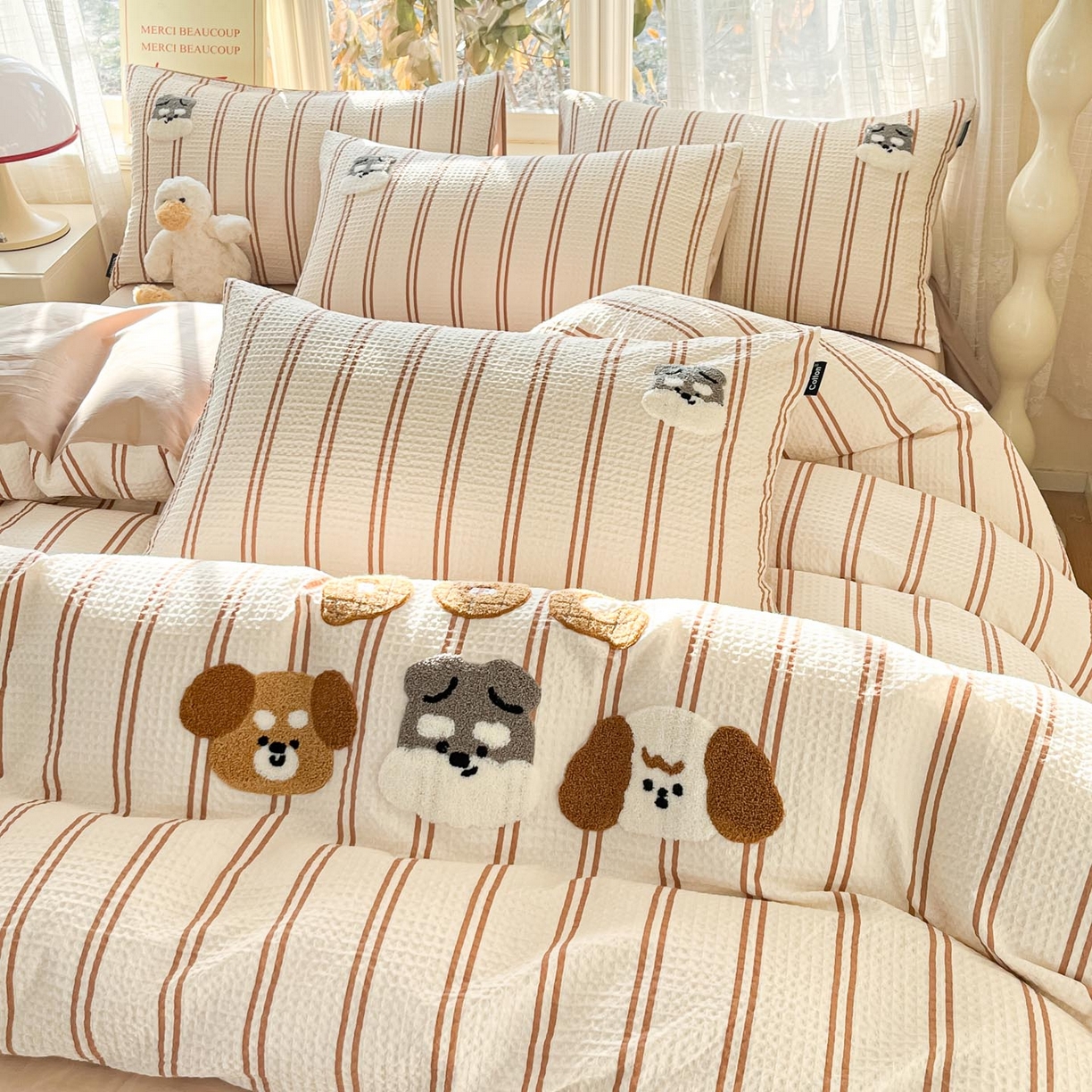 91家纺网 家纺一手货源 找家纺 涵宸家纺 2026新款全棉提花华夫格四件套 风月米