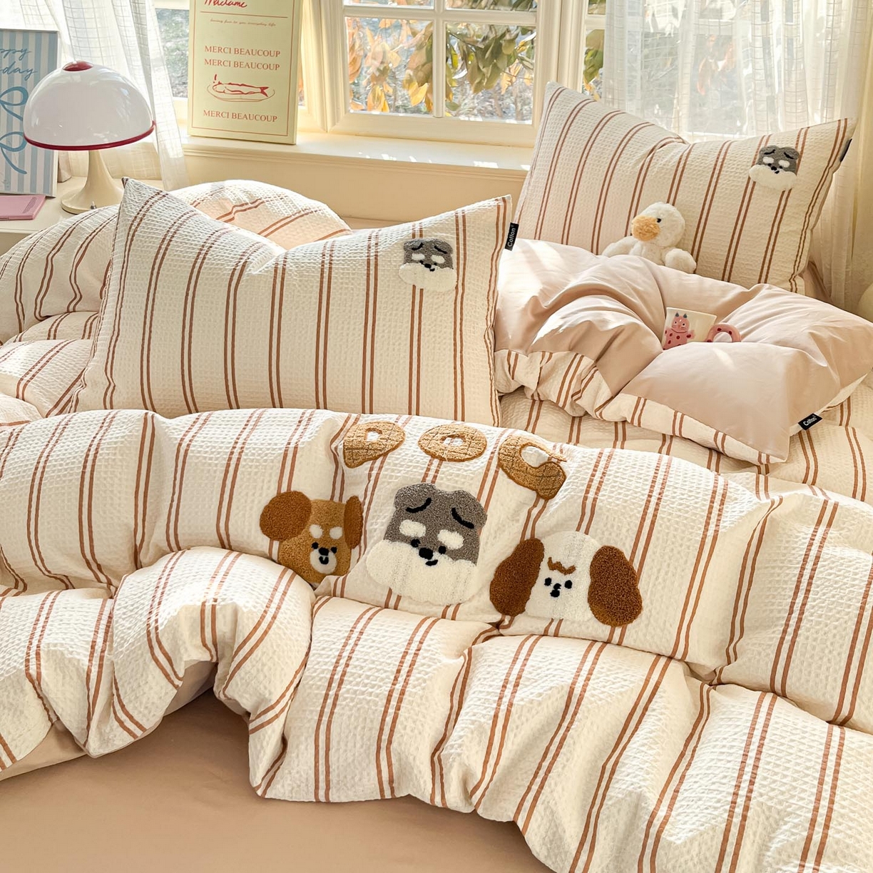 91家纺网 家纺一手货源 找家纺 涵宸家纺 2026新款全棉提花华夫格四件套 风月米