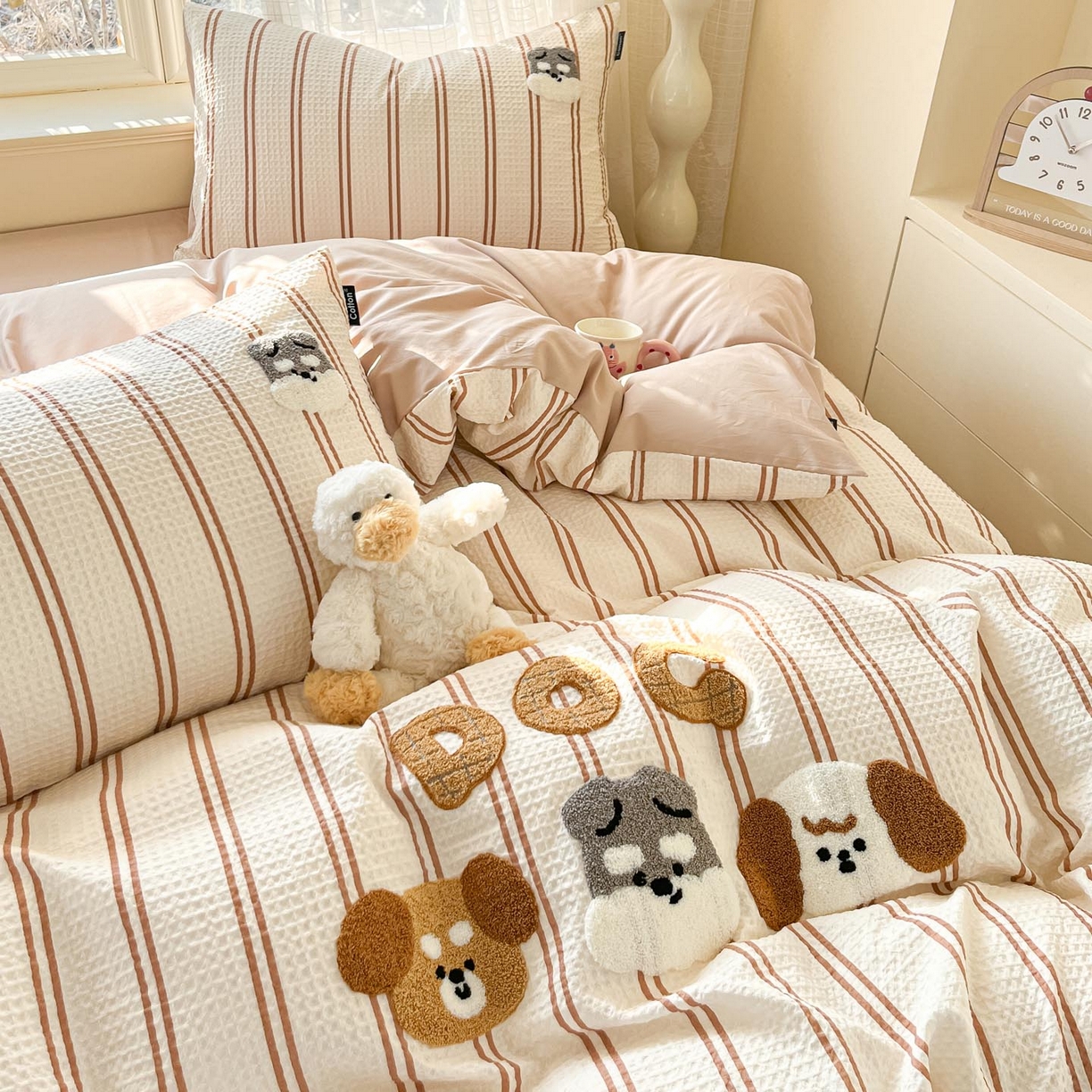 91家纺网 家纺一手货源 找家纺 涵宸家纺 2026新款全棉提花华夫格四件套 风月米