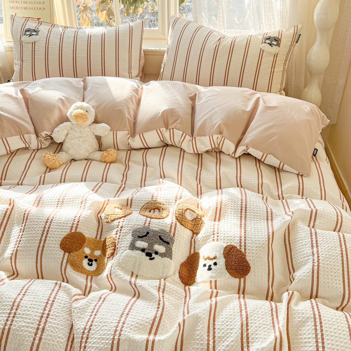 91家纺网 家纺一手货源 找家纺 涵宸家纺 2026新款全棉提花华夫格四件套 风月米