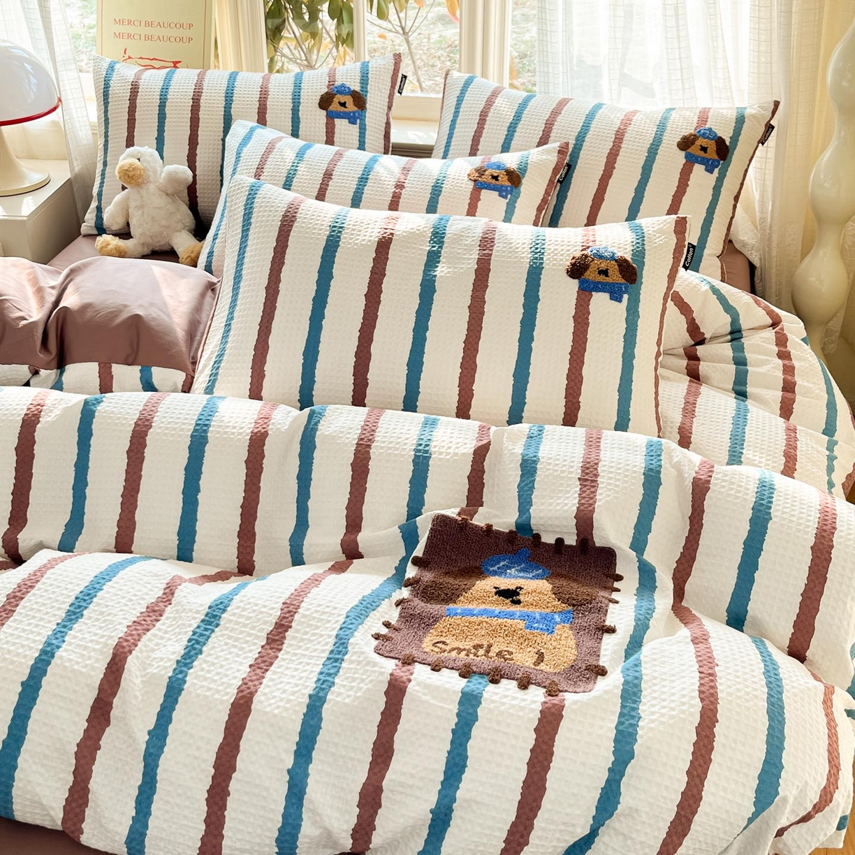 91家纺网 家纺一手货源 找家纺 涵宸家纺 2026新款全棉提花华夫格四件套 光遇