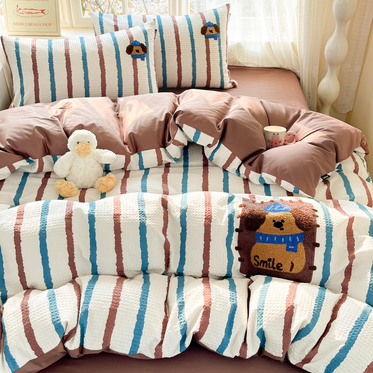 91家纺网 家纺一手货源 找家纺 涵宸家纺 2026新款全棉提花华夫格四件套 光遇