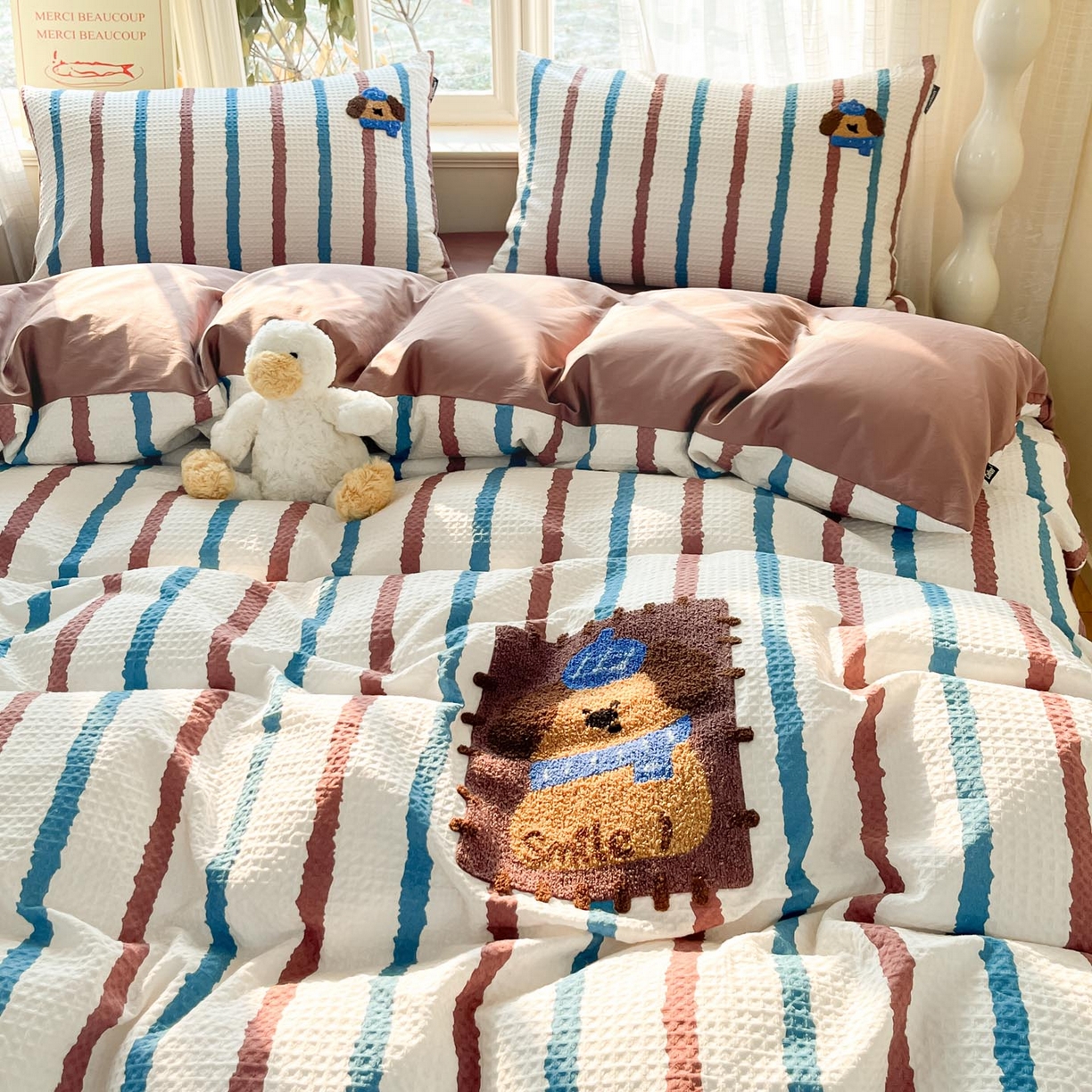 91家纺网 家纺一手货源 找家纺 涵宸家纺 2026新款全棉提花华夫格四件套 光遇