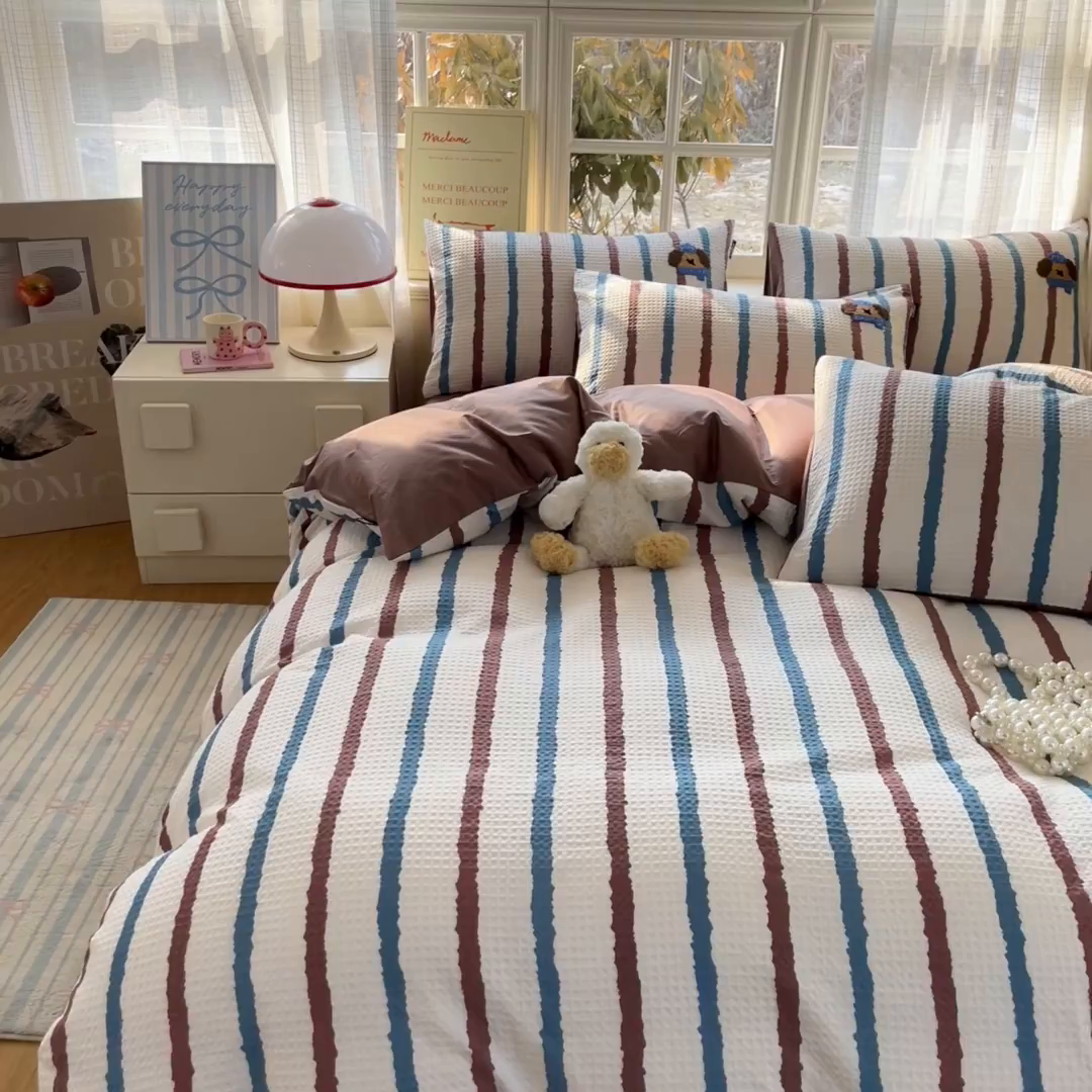 91家纺网 家纺一手货源 找家纺 涵宸家纺 2026新款全棉提花华夫格四件套 光遇