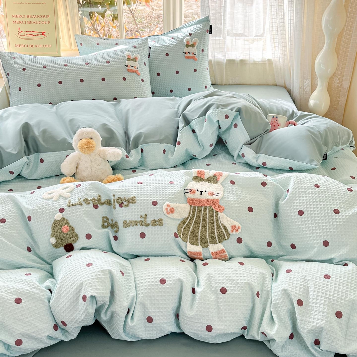 91家纺网 家纺一手货源 找家纺 涵宸家纺 2026新款全棉提花华夫格四件套 卡布