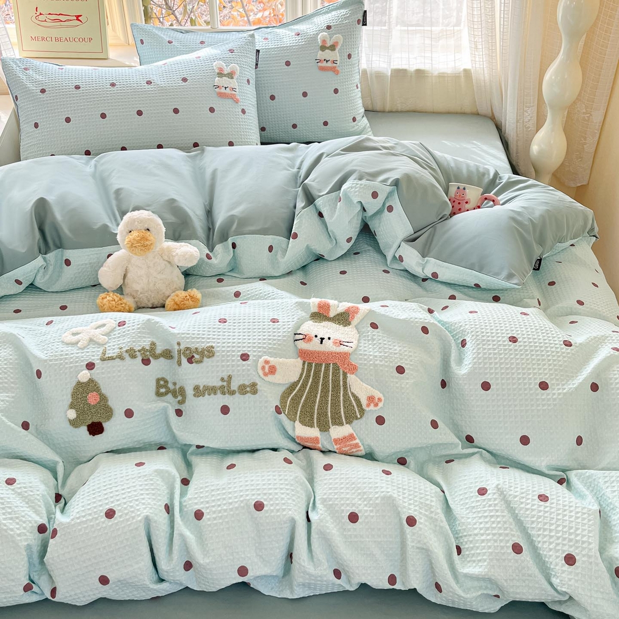 91家纺网 家纺一手货源 找家纺 涵宸家纺 2026新款全棉提花华夫格四件套 卡布