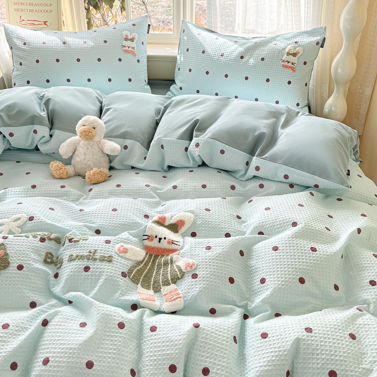 91家纺网 家纺一手货源 找家纺 涵宸家纺 2026新款全棉提花华夫格四件套 卡布