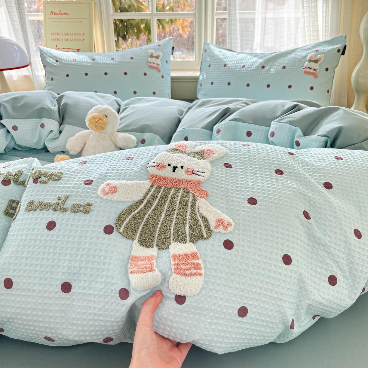 91家纺网 家纺一手货源 找家纺 涵宸家纺 2026新款全棉提花华夫格四件套 卡布