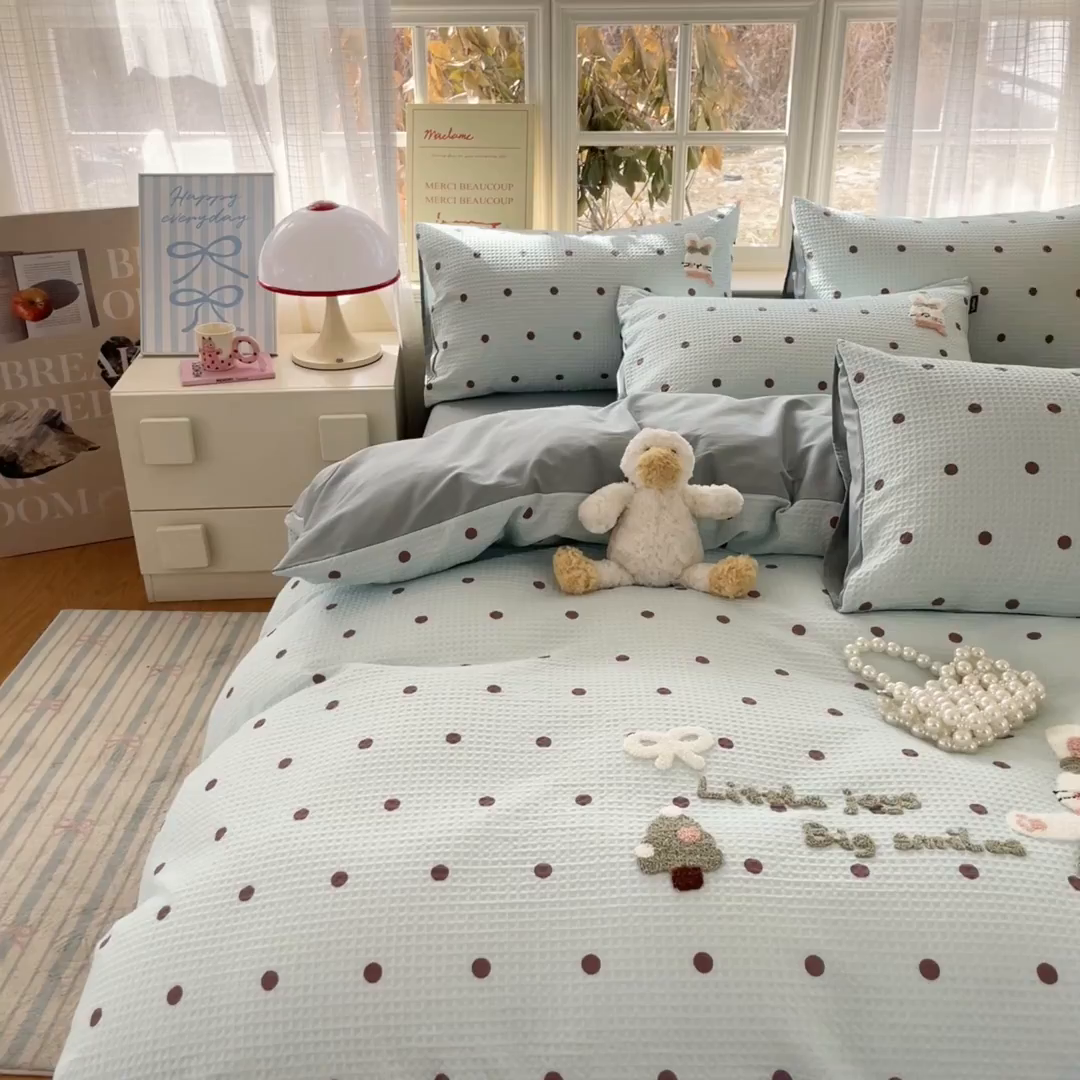 91家纺网 家纺一手货源 找家纺 涵宸家纺 2026新款全棉提花华夫格四件套 卡布